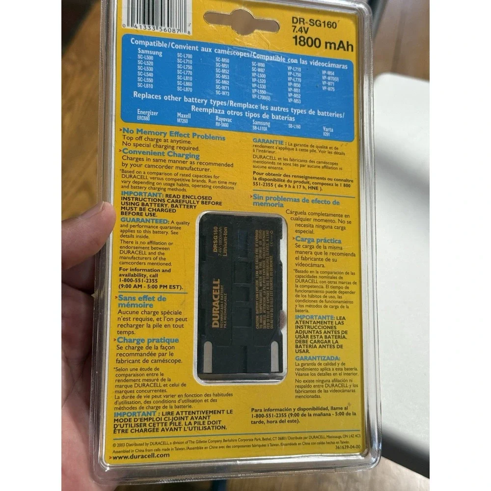 Duracell‎ DR-SG160 Rechargeable Camcorder Battery For Samsung Camcorders New